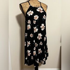 French Grey Floral Halter Swing Dress – Size XS